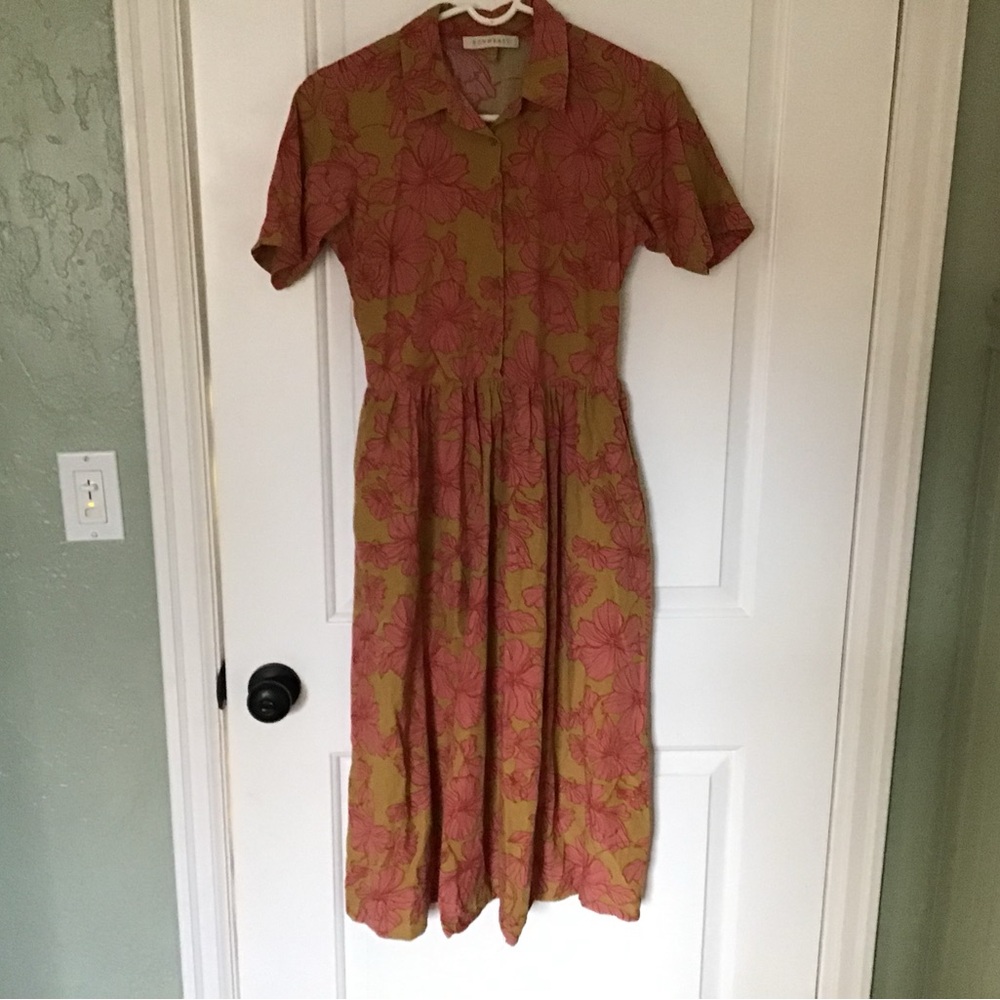 DownEast Floral Pink and Mustard Dress